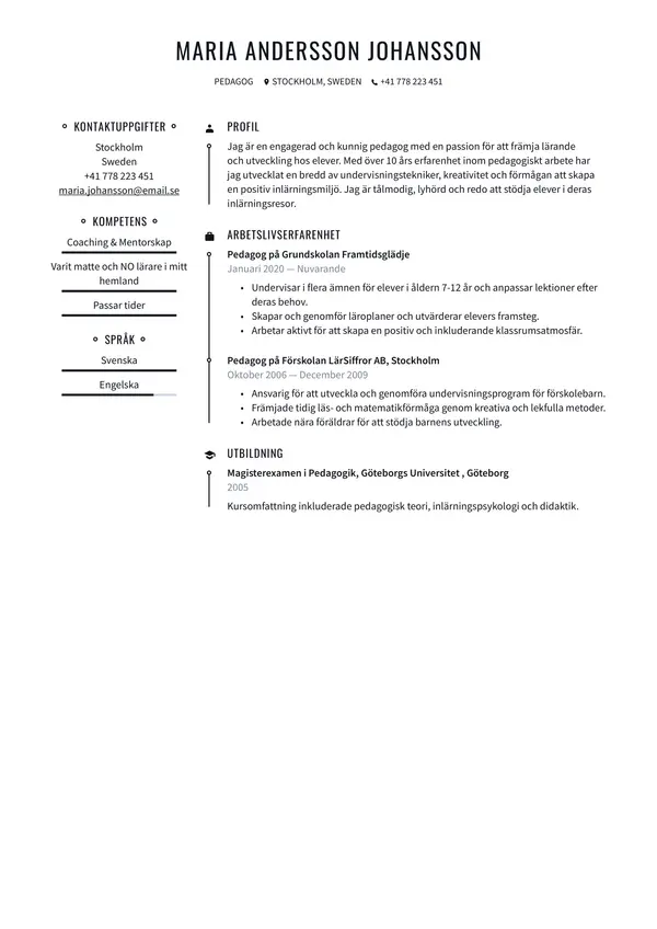 Pedagog CV-pohja — Tyyli 2