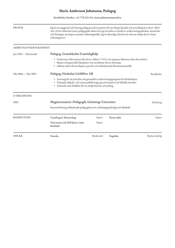 Pedagog CV-pohja — Tyyli 4