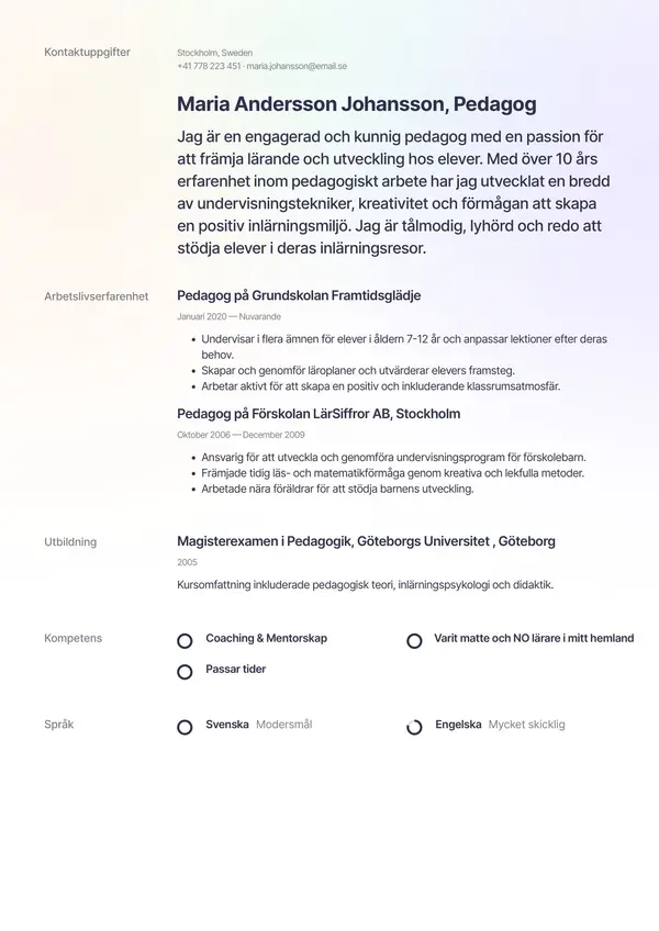 Pedagog CV-pohja — Tyyli 5