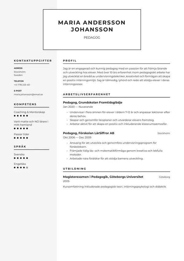 Pedagog CV-pohja — Tyyli 6