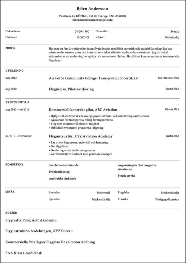 Pilot CV-pohja — Tyyli 1