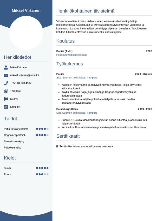 Poliisi CV-pohja — Tyyli 4