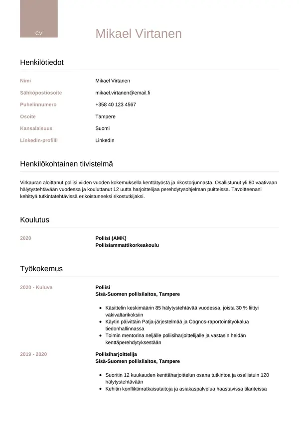 CV-pohja — Tyyli 6