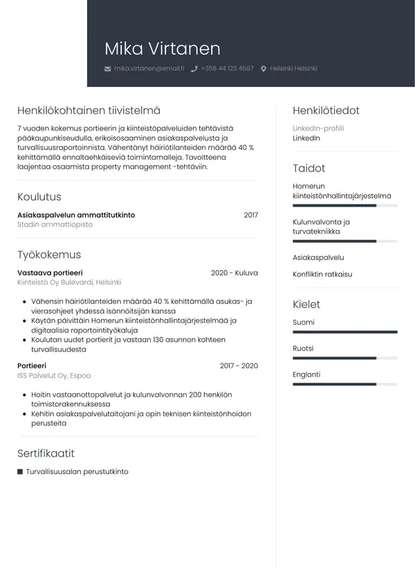 CV-pohja — Tyyli 1