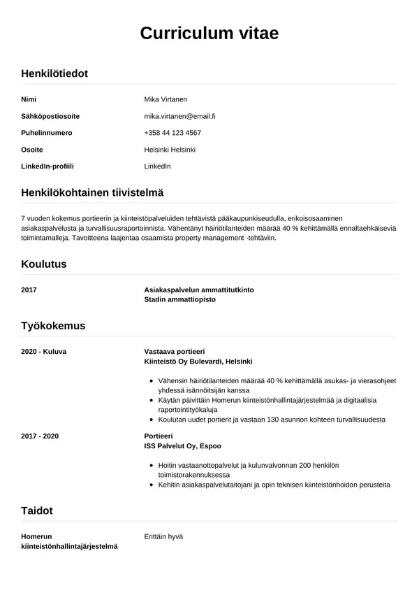 CV-pohja — Tyyli 12