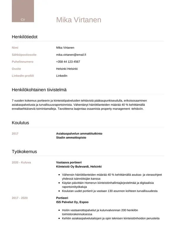 CV-pohja — Tyyli 6