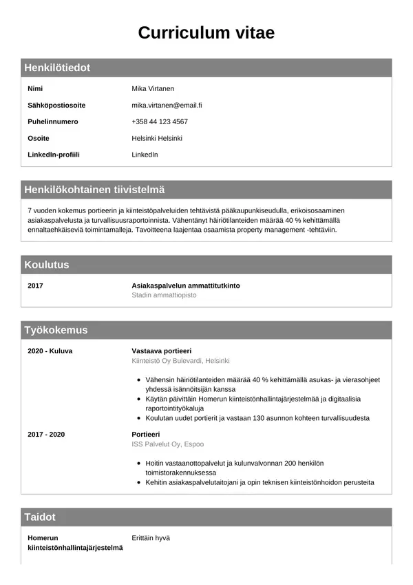 CV-pohja — Tyyli 7
