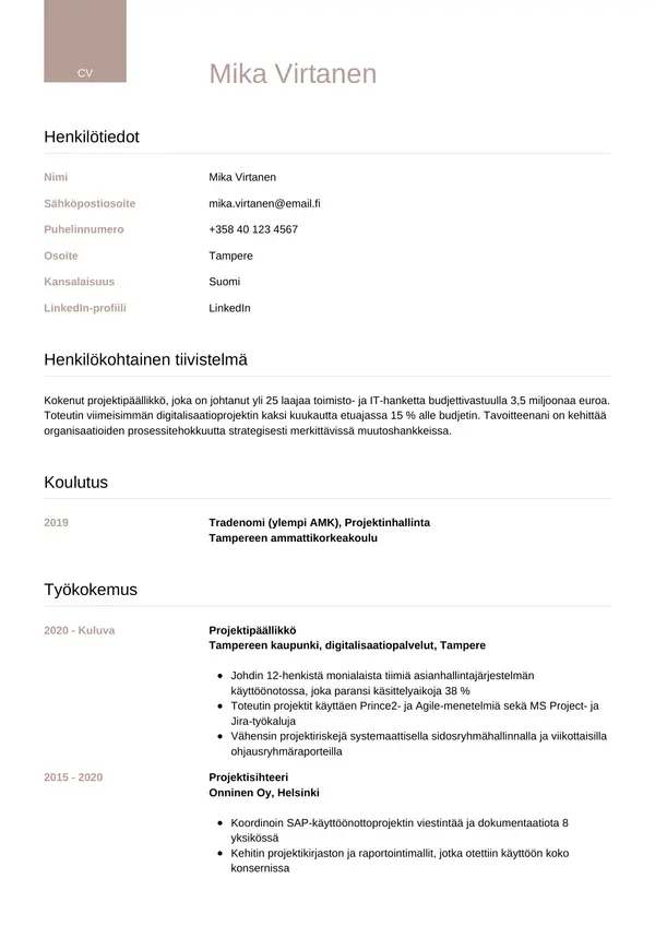 CV-pohja — Tyyli 6