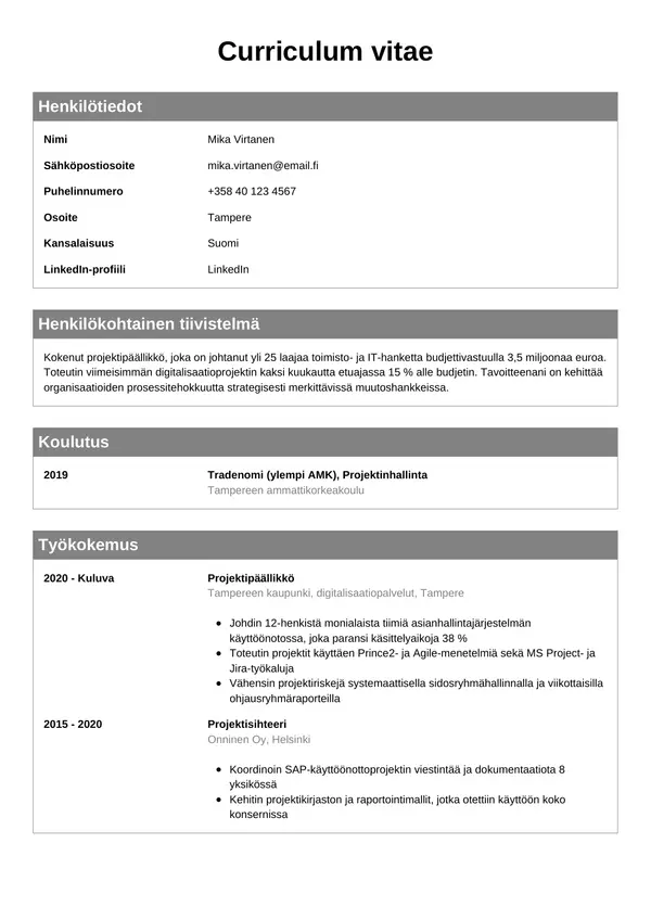 CV-pohja — Tyyli 7