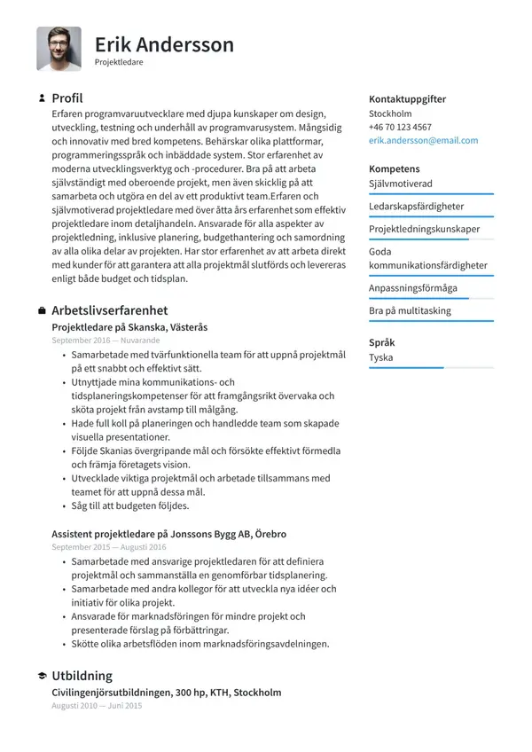 Projektledare CV-pohja — Tyyli 1