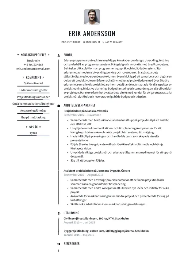 Projektledare CV-pohja — Tyyli 2
