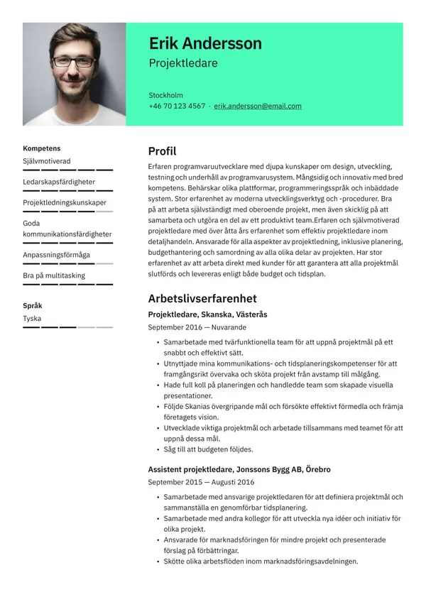 Projektledare CV-pohja — Tyyli 3