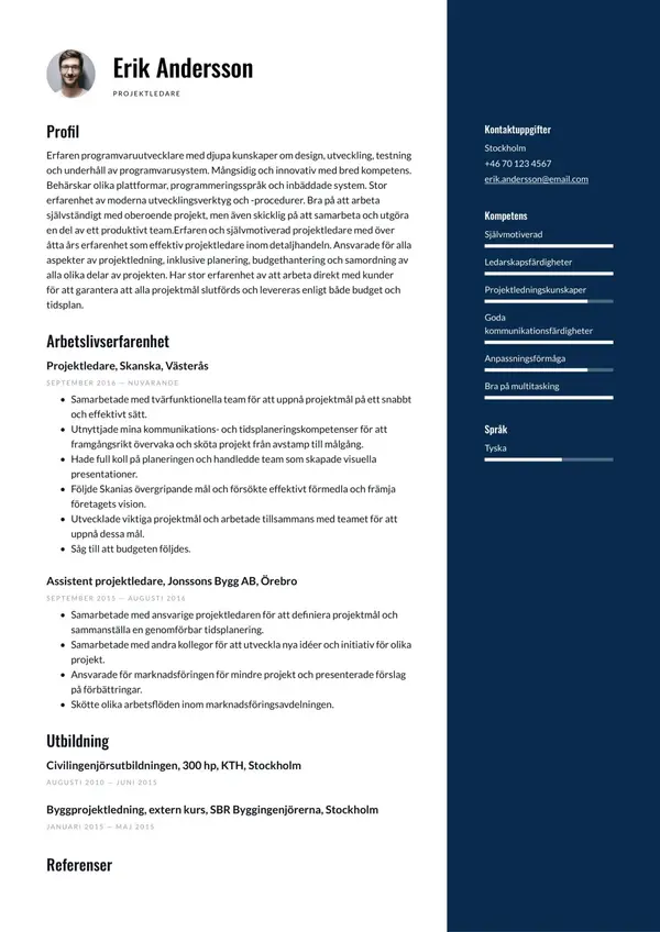 Projektledare CV-pohja — Tyyli 4