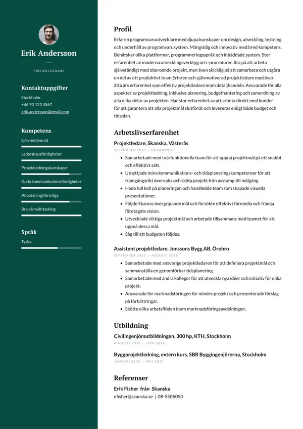 Projektledare CV-pohja — Tyyli 6