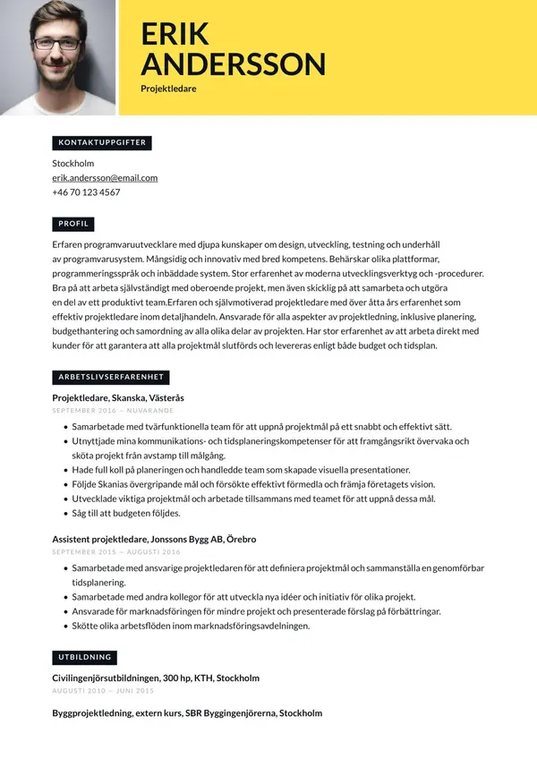 Projektledare CV-pohja — Tyyli 7