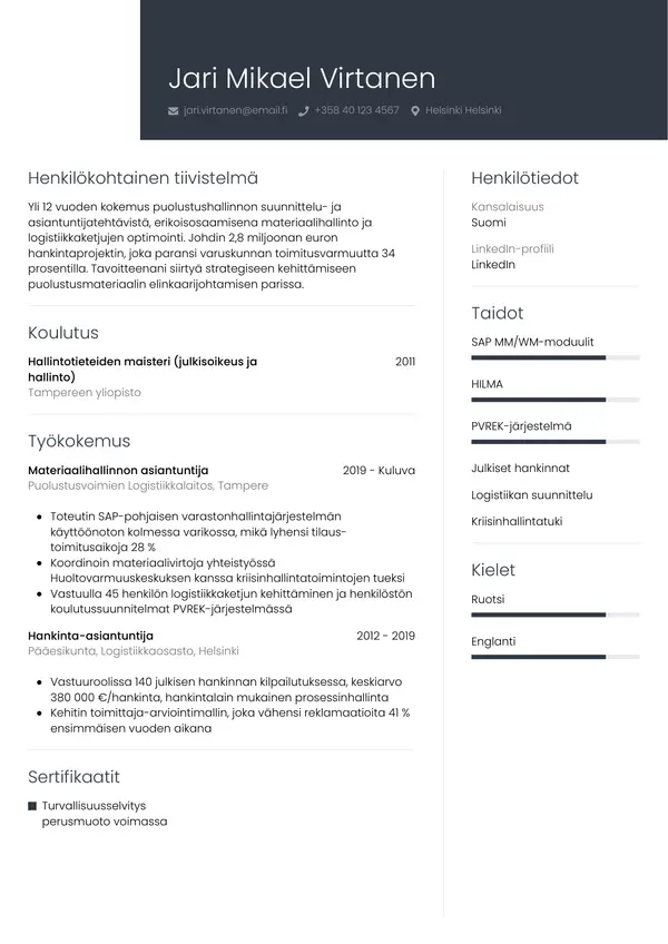 Puolustusvoimat CV-pohja — Tyyli 1