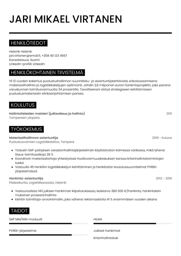 CV-pohja — Tyyli 11