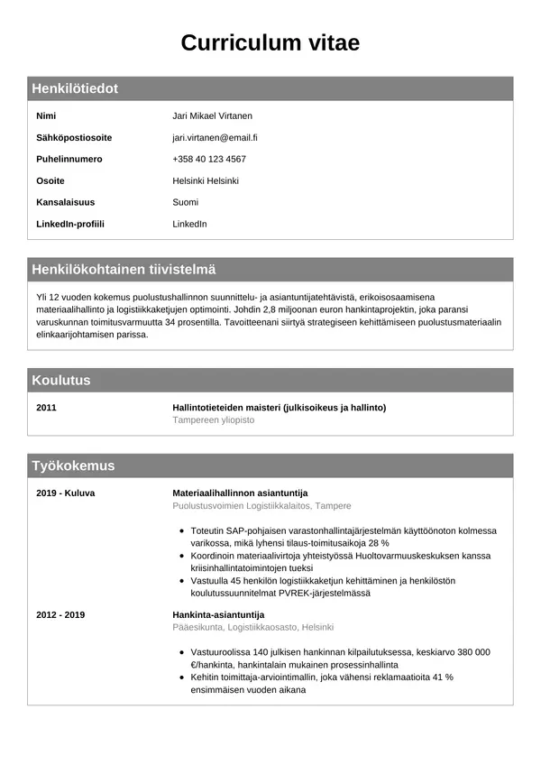 CV-pohja — Tyyli 7