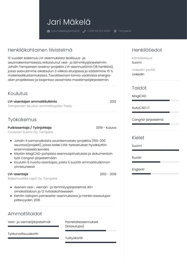 CV-pohja — Tyyli 1