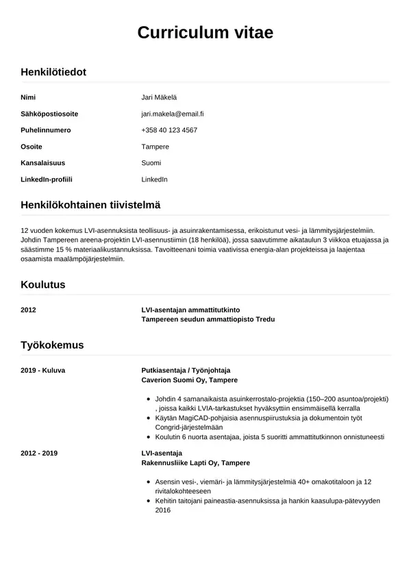 CV-pohja — Tyyli 12