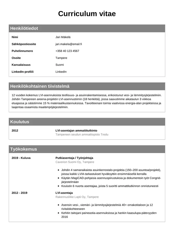 CV-pohja — Tyyli 7
