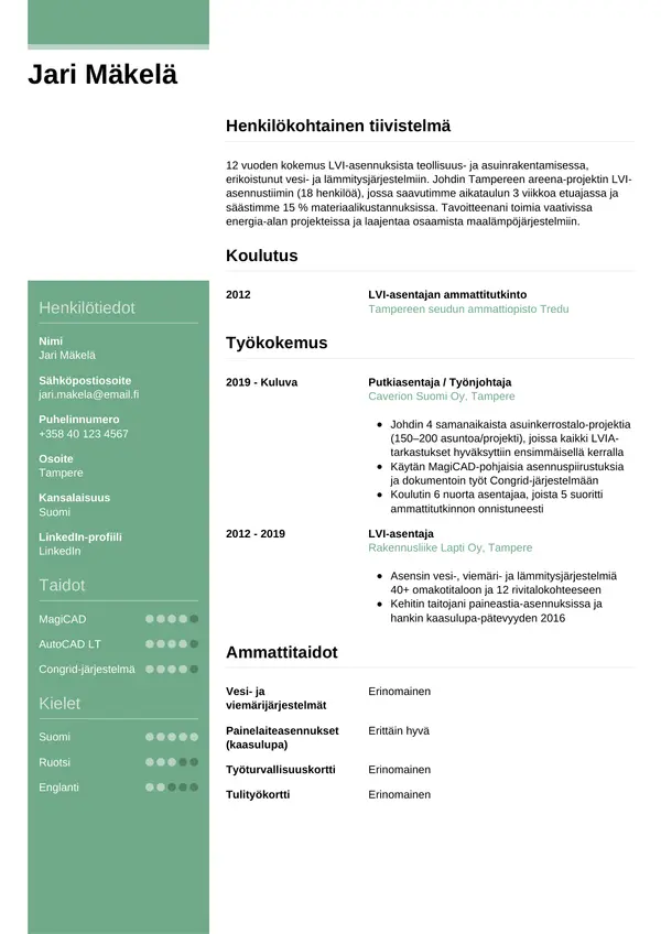 CV-pohja — Tyyli 8