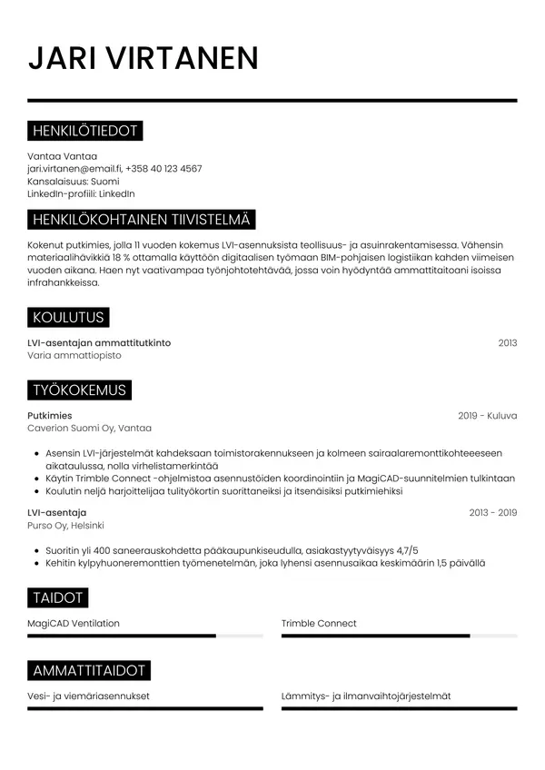 CV-pohja — Tyyli 11