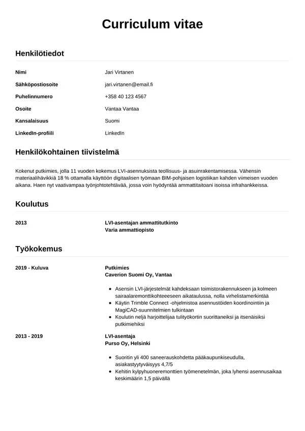 CV-pohja — Tyyli 12