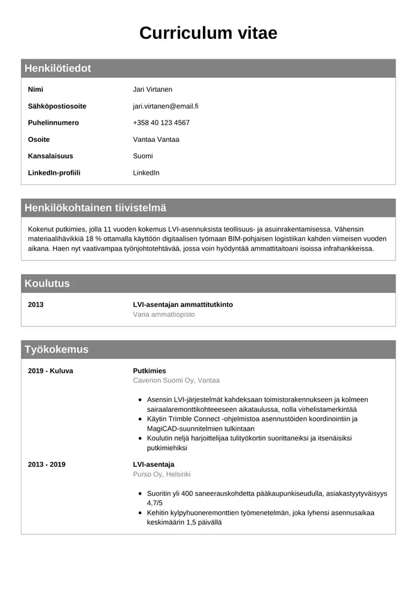 CV-pohja — Tyyli 7