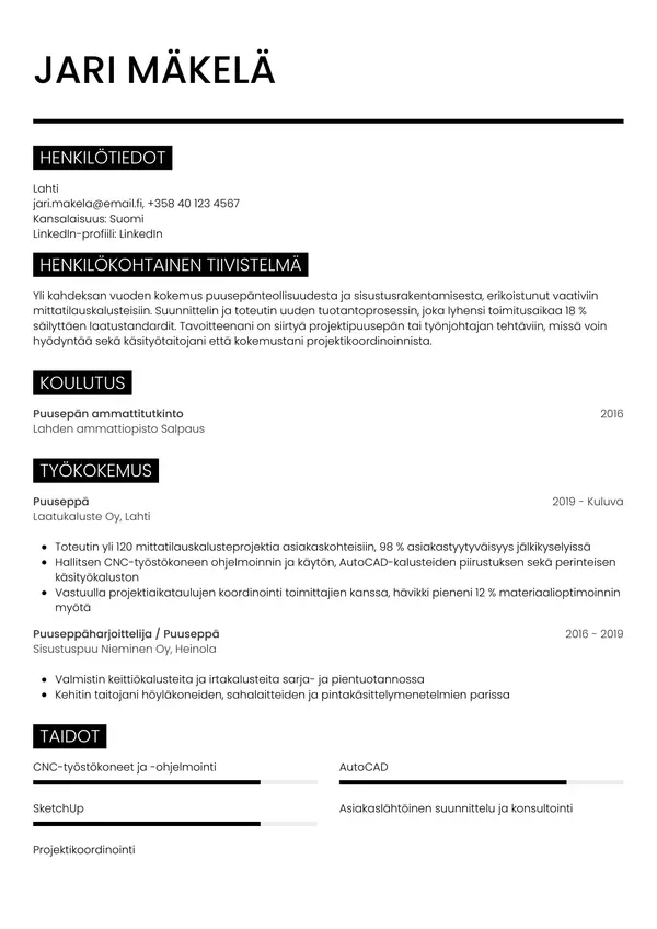 Puuseppa CV-pohja — Tyyli 11