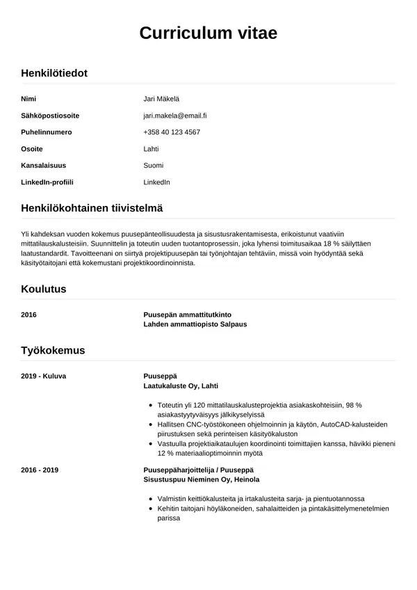 CV-pohja — Tyyli 12