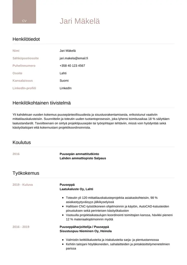 CV-pohja — Tyyli 6