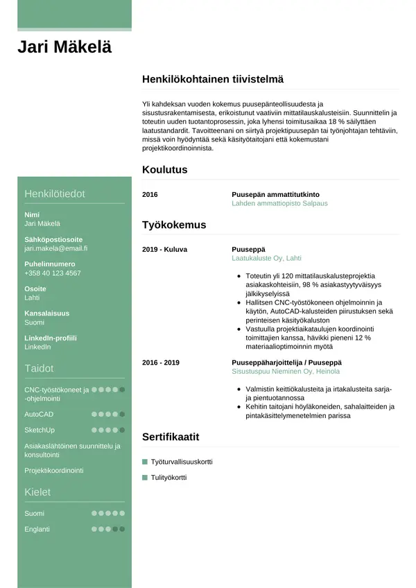 CV-pohja — Tyyli 8