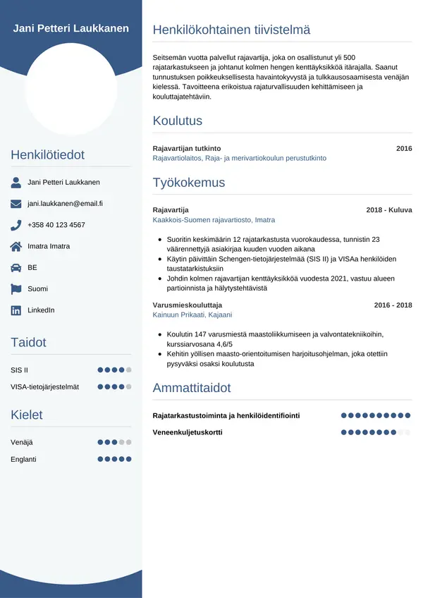 Rajavartija CV-pohja — Tyyli 4