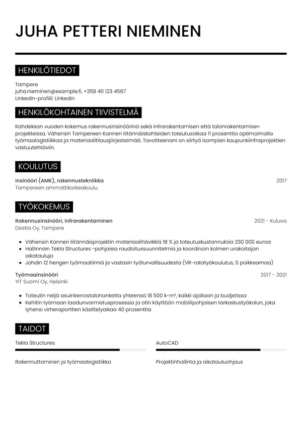 Rakennusinsinoori CV-pohja — Tyyli 11