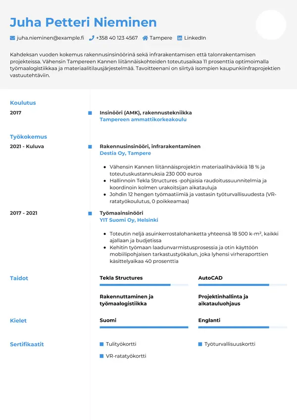 Rakennusinsinoori CV-pohja — Tyyli 2