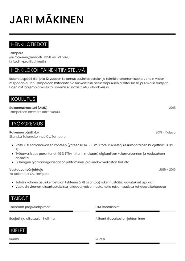 CV-pohja — Tyyli 11