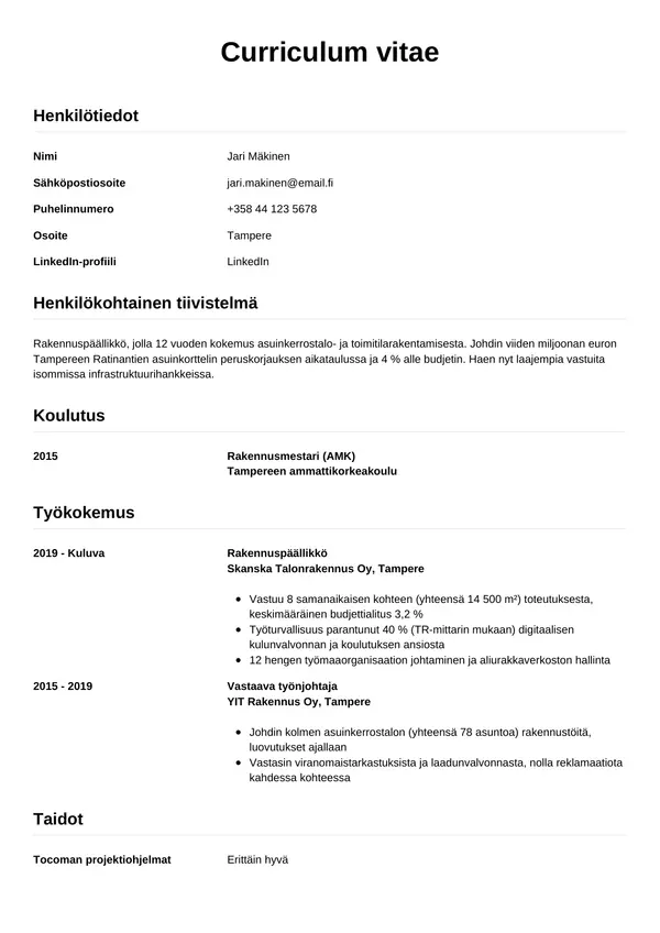 CV-pohja — Tyyli 12