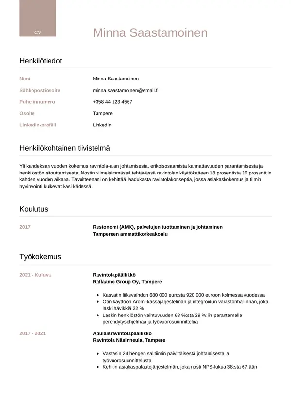 CV-pohja — Tyyli 6