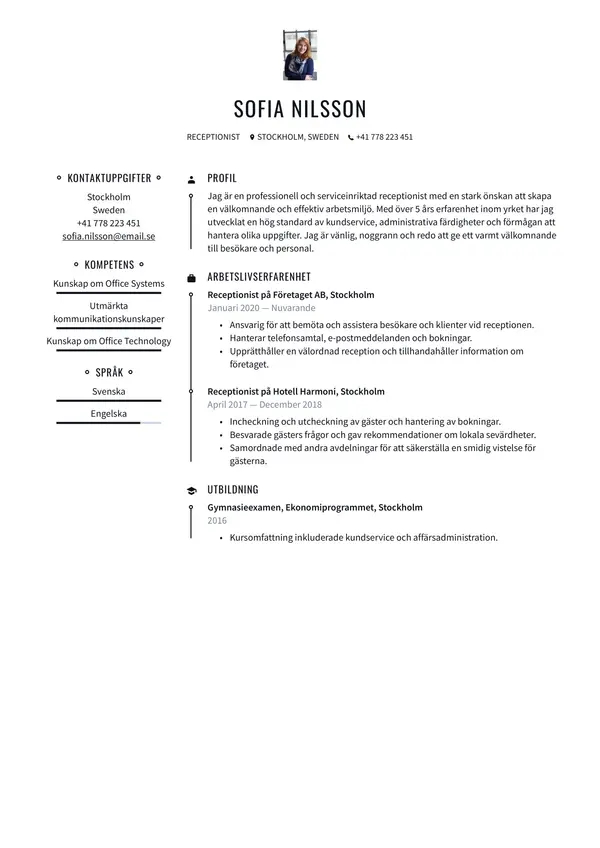 Receptionist CV-pohja — Tyyli 3