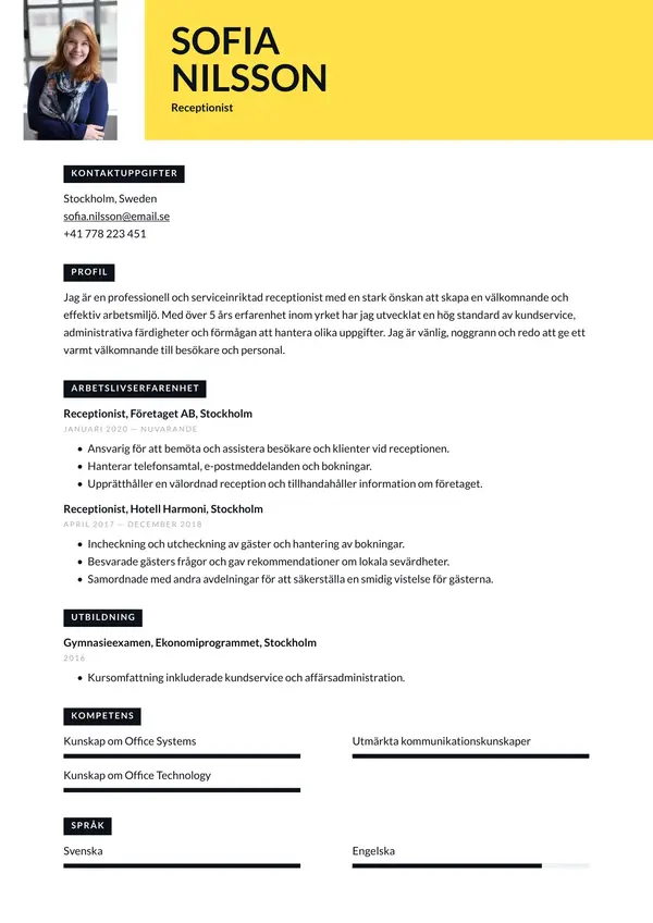 Receptionist CV-pohja — Tyyli 7