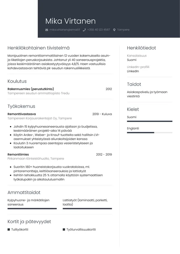 CV-pohja — Tyyli 1