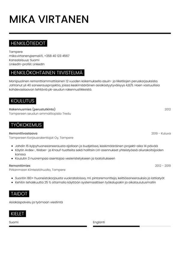 CV-pohja — Tyyli 11