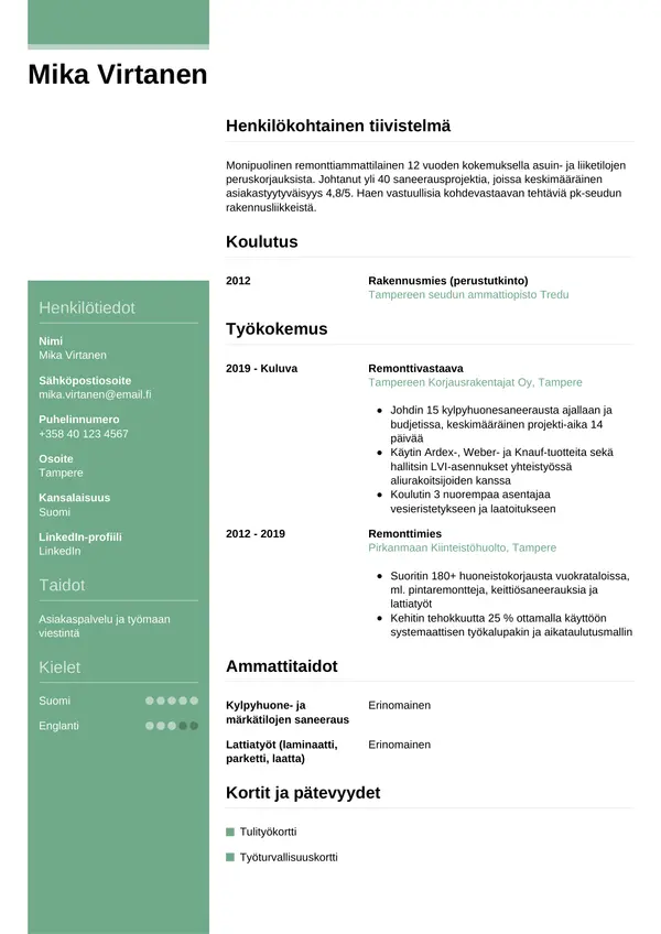 CV-pohja — Tyyli 8
