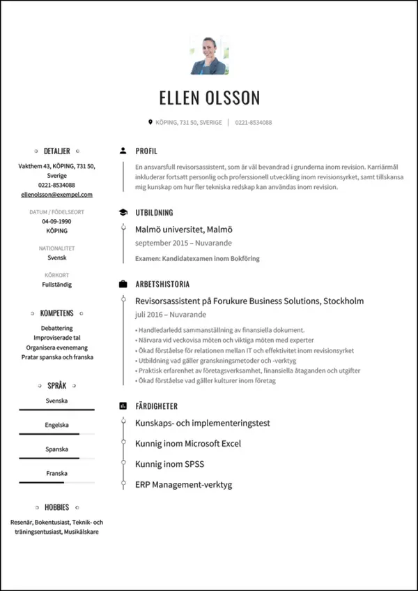 Revisorsassistent CV-pohja — Tyyli 1