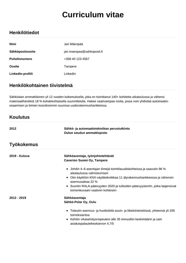 CV-pohja — Tyyli 12