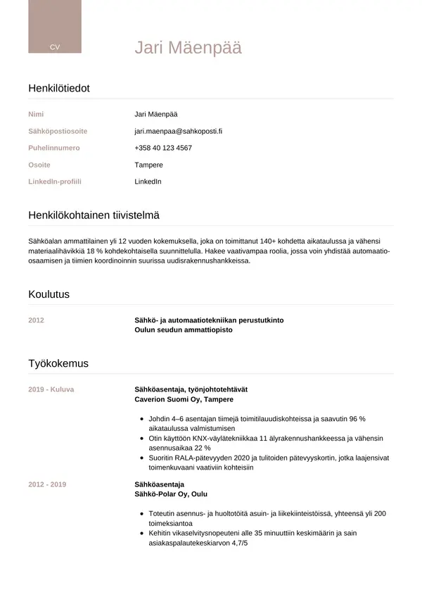 CV-pohja — Tyyli 6
