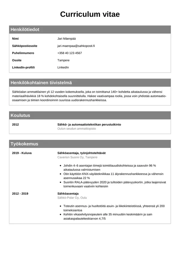CV-pohja — Tyyli 7