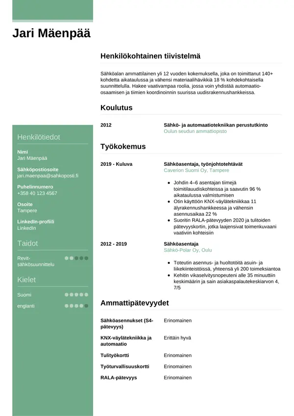 CV-pohja — Tyyli 8