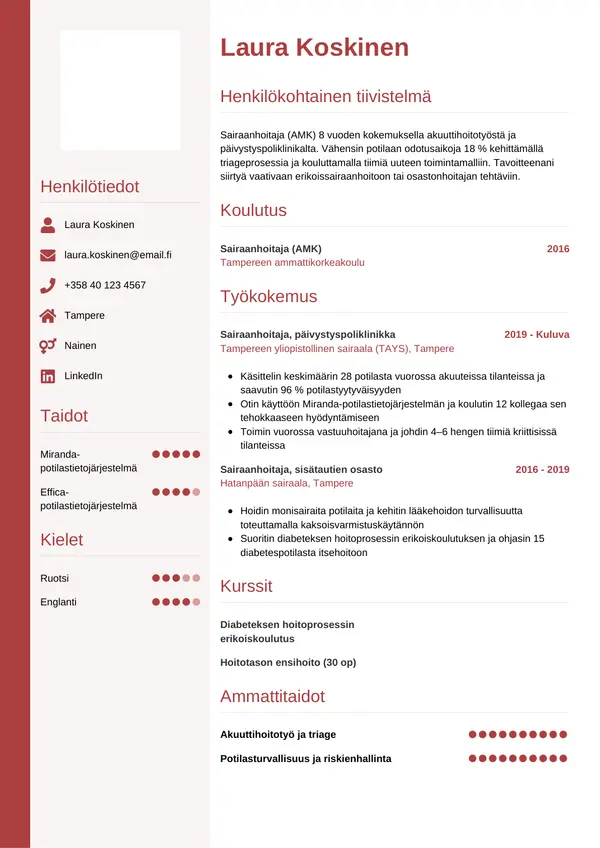 Sairaanhoitaja CV-pohja — Tyyli 10